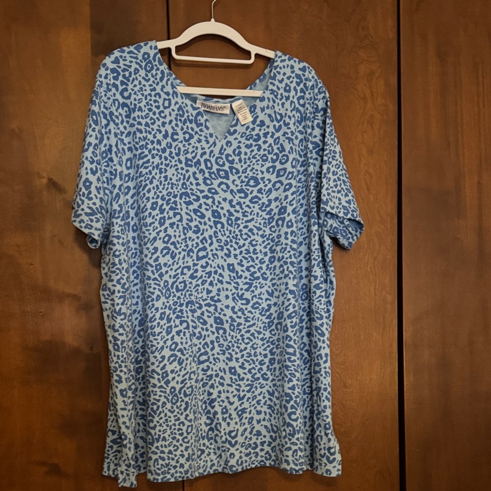 Roaman's Light Blue Animal Print Top